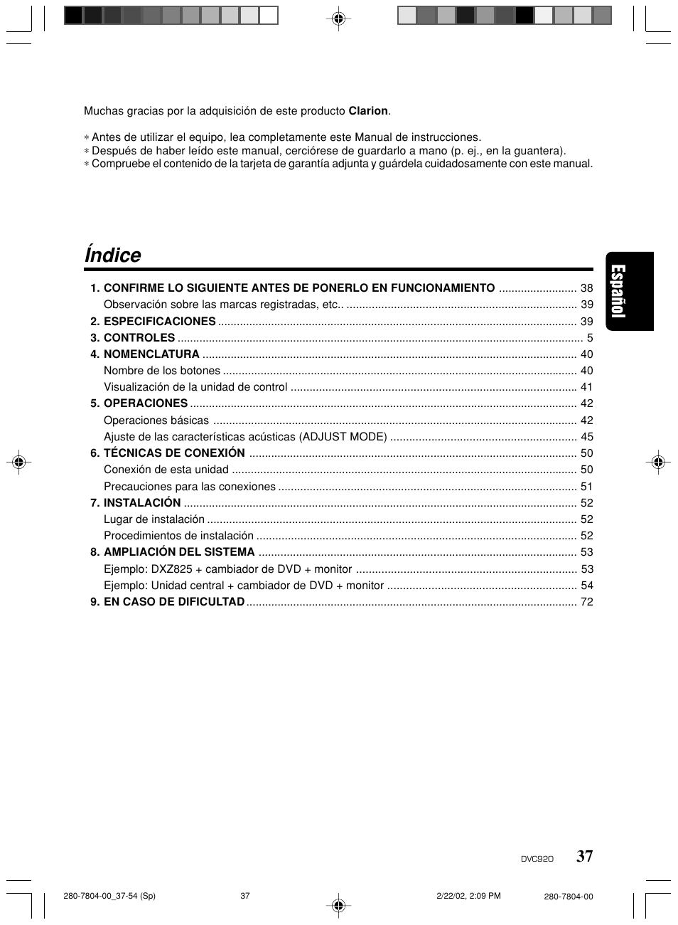 Índice | Clarion DVC920 User Manual | Page 33 / 68