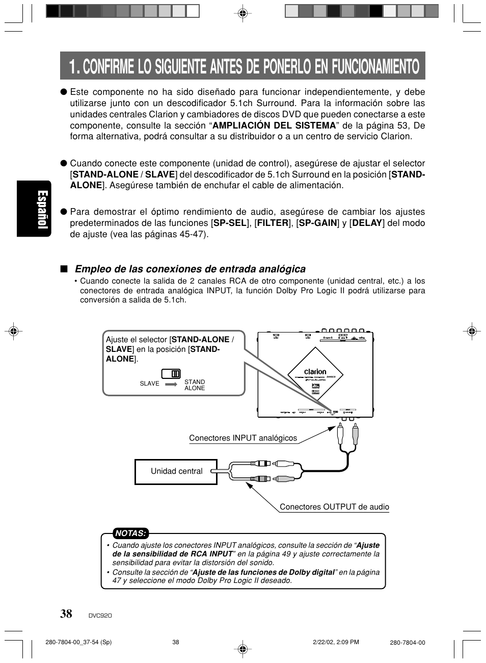 Empleo de las conexiones de entrada analógica | Clarion DVC920 User Manual | Page 34 / 68