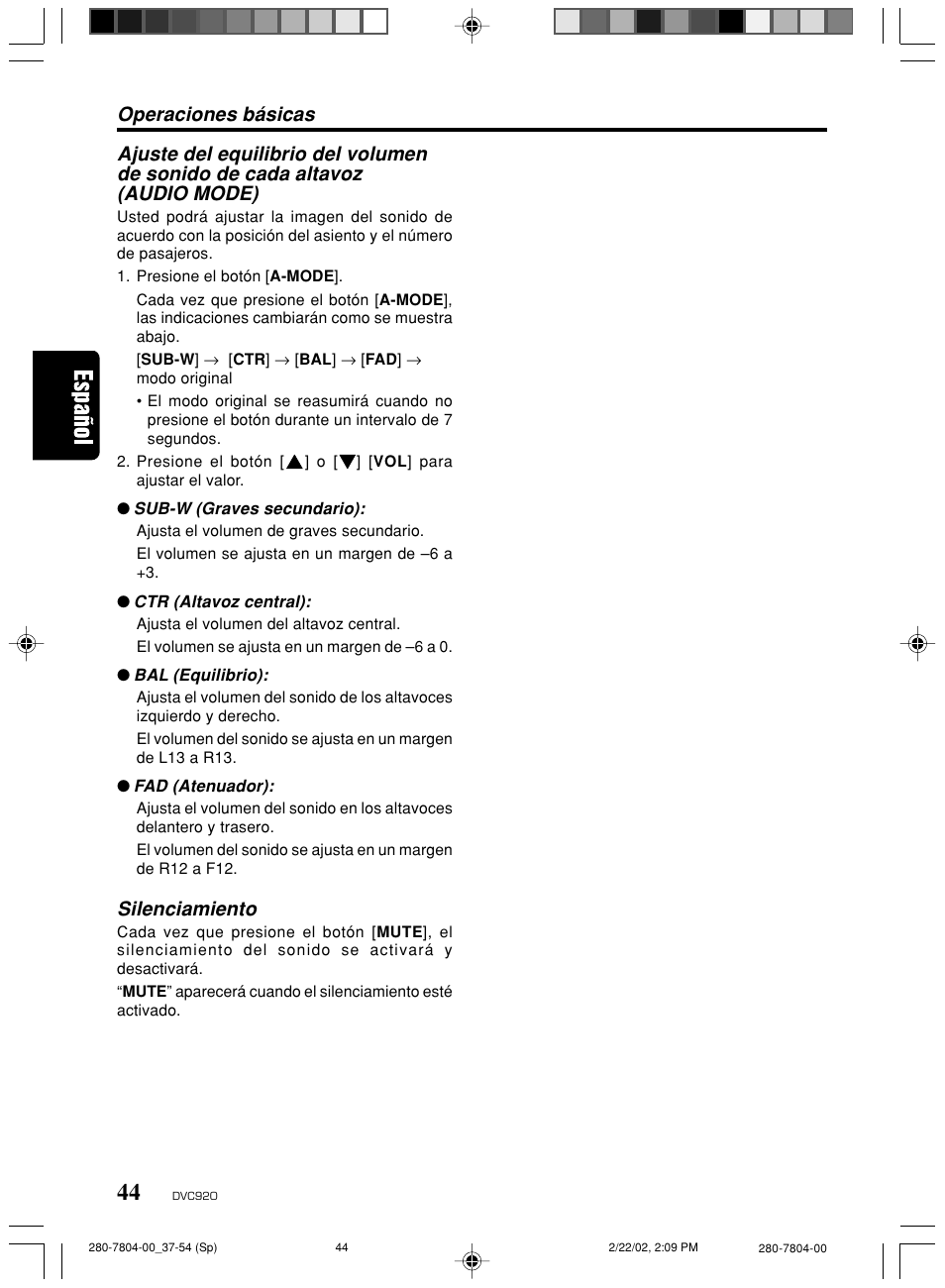 Silenciamiento, Operaciones básicas | Clarion DVC920 User Manual | Page 40 / 68