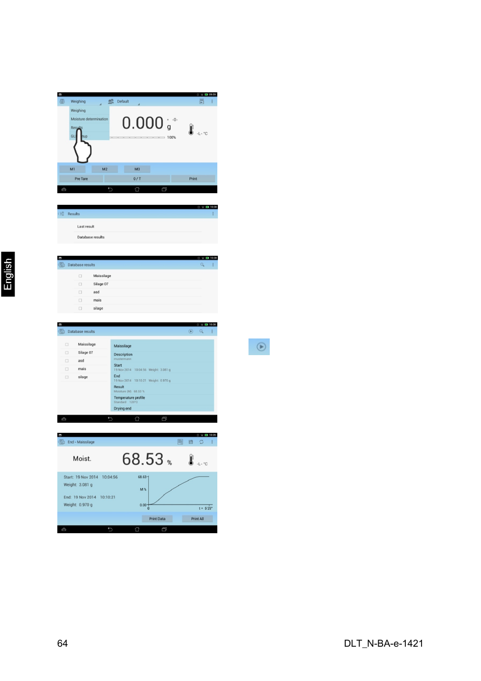 13 call up / edit / delete measurement results, 1 calling measurement results | KERN & SOHN DLT 100-3N User Manual | Page 64 / 77