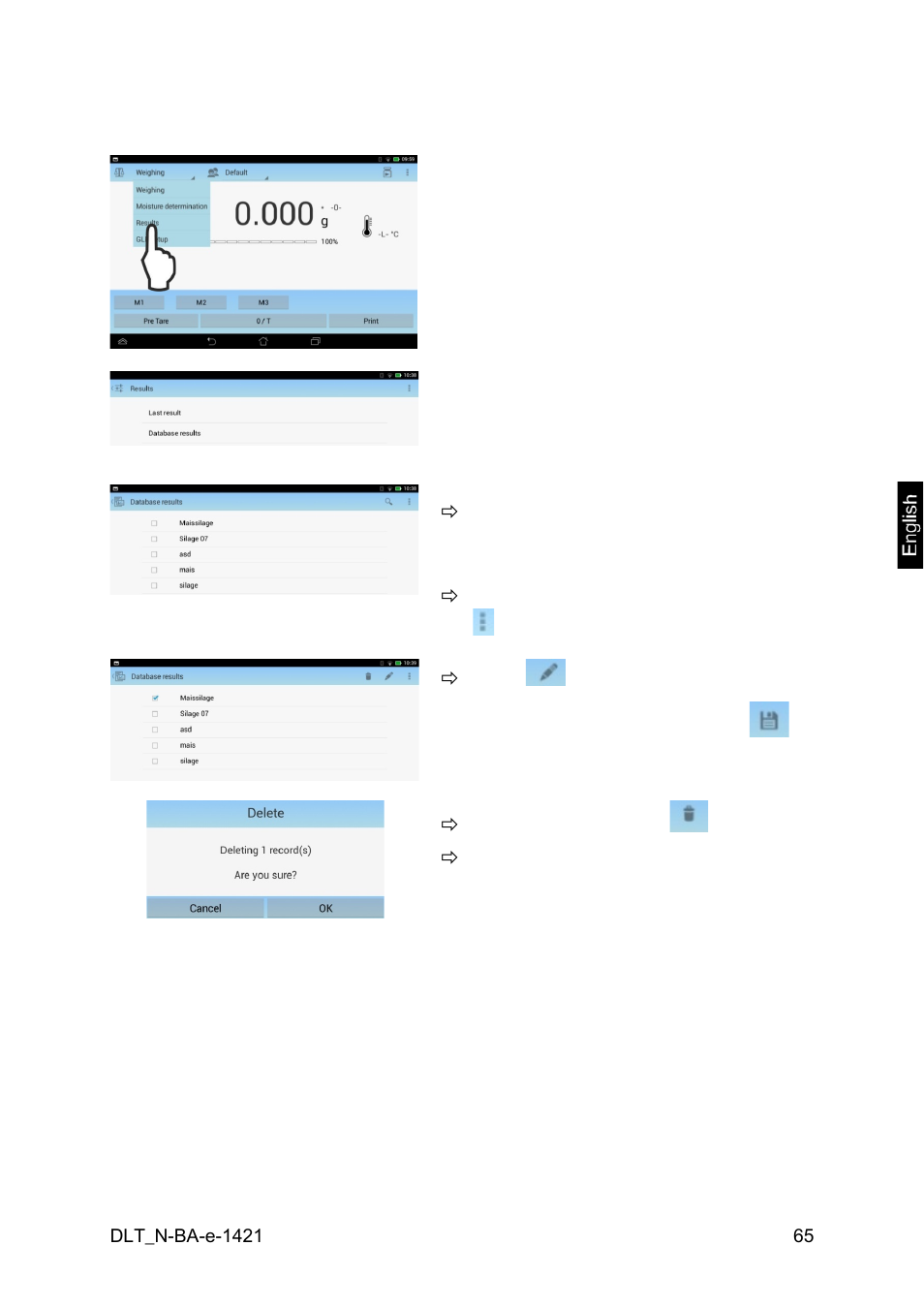 2 changing / deleting measurement results | KERN & SOHN DLT 100-3N User Manual | Page 65 / 77