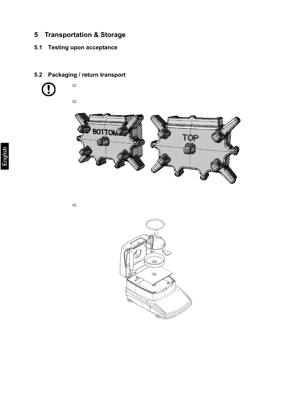 5 transportation & storage, 1 testing upon acceptance, 2 packaging / return transport | KERN & SOHN MLS 50-3C User Manual | Page 12 / 83