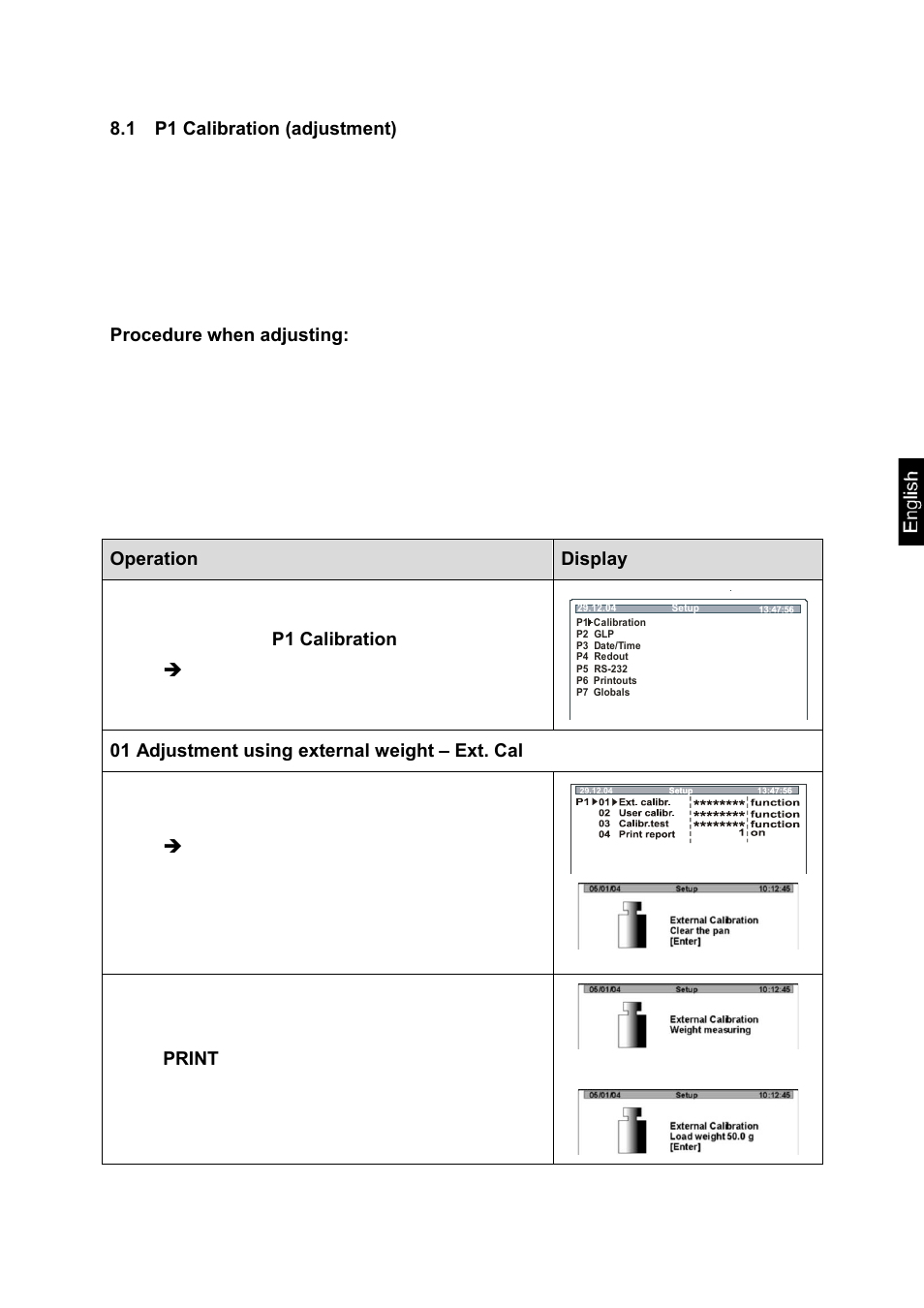 1 p1 calibration (adjustment) | KERN & SOHN MLS 50-3C User Manual | Page 23 / 83