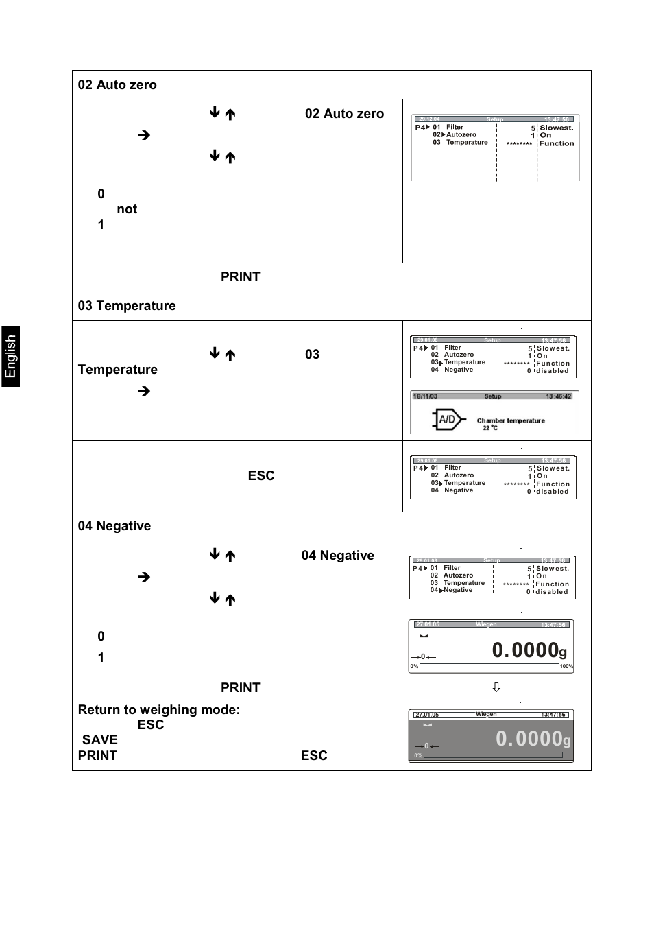 Confirm by pressing the print key, 03 temperature, 04 negative | KERN & SOHN MLS 50-3C User Manual | Page 38 / 83