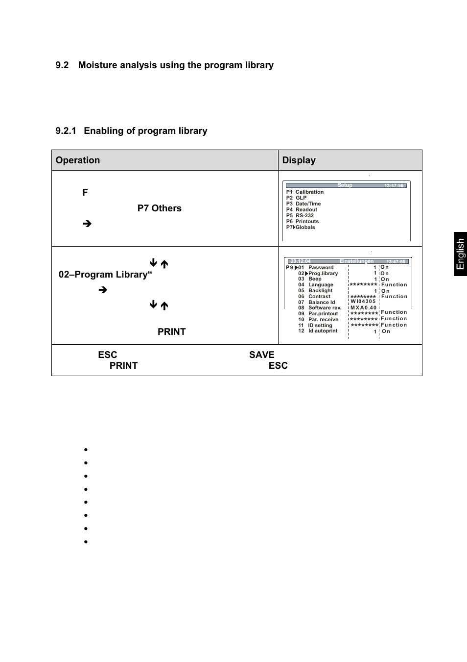 2 moisture analysis using the program library, 1 enabling of program library, Heating profile (e. g. soft) | Drying temperature, Shutoff criteria, Unit of measured result, Output interval, Size of sample (g), Correction factor | KERN & SOHN MLS 50-3C User Manual | Page 57 / 83