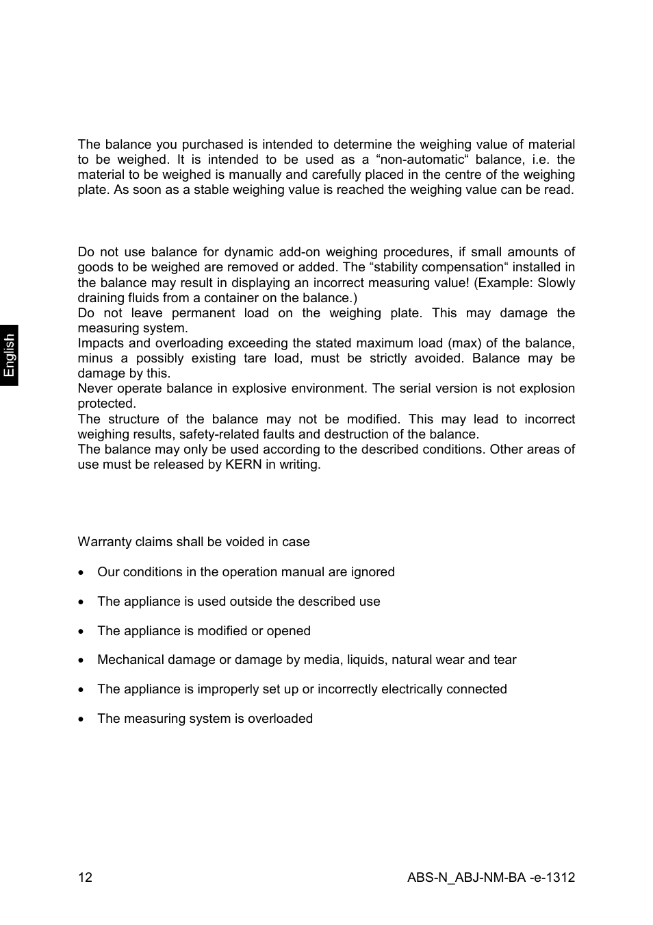 4 basic information (general), 1 proper use, 2 improper use | 3 warranty | KERN & SOHN ABJ 320-4NM User Manual | Page 12 / 96