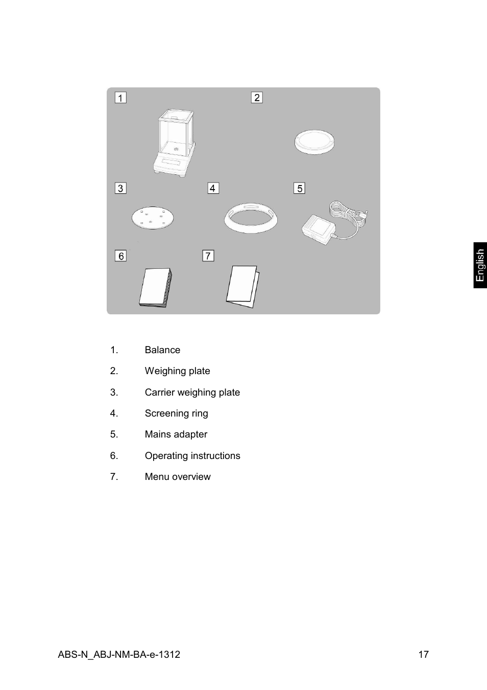 1 scope of delivery / serial accessories | KERN & SOHN ABJ 320-4NM User Manual | Page 17 / 96