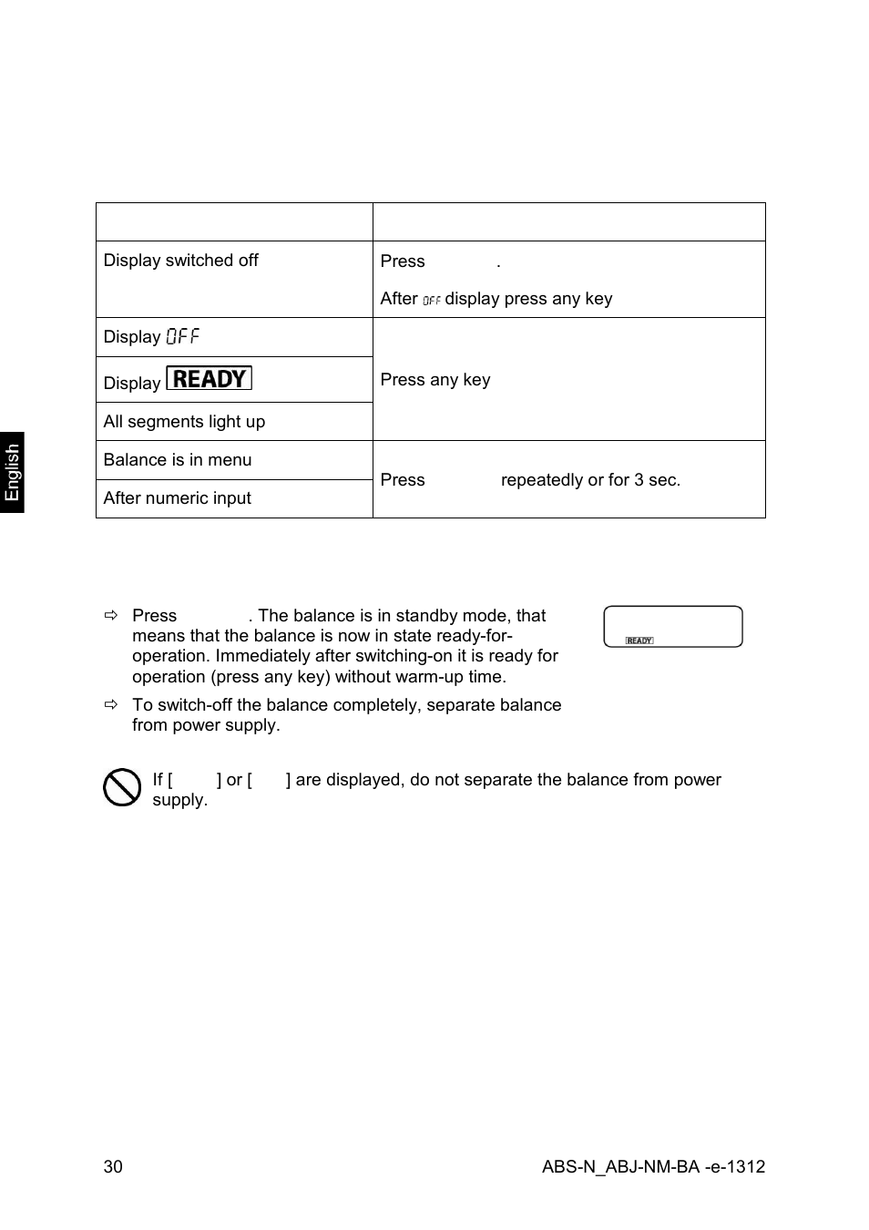 10 weighing, 1 switch-on balance / call-up weighing mode, 2 switch off the balance | KERN & SOHN ABJ 320-4NM User Manual | Page 30 / 96