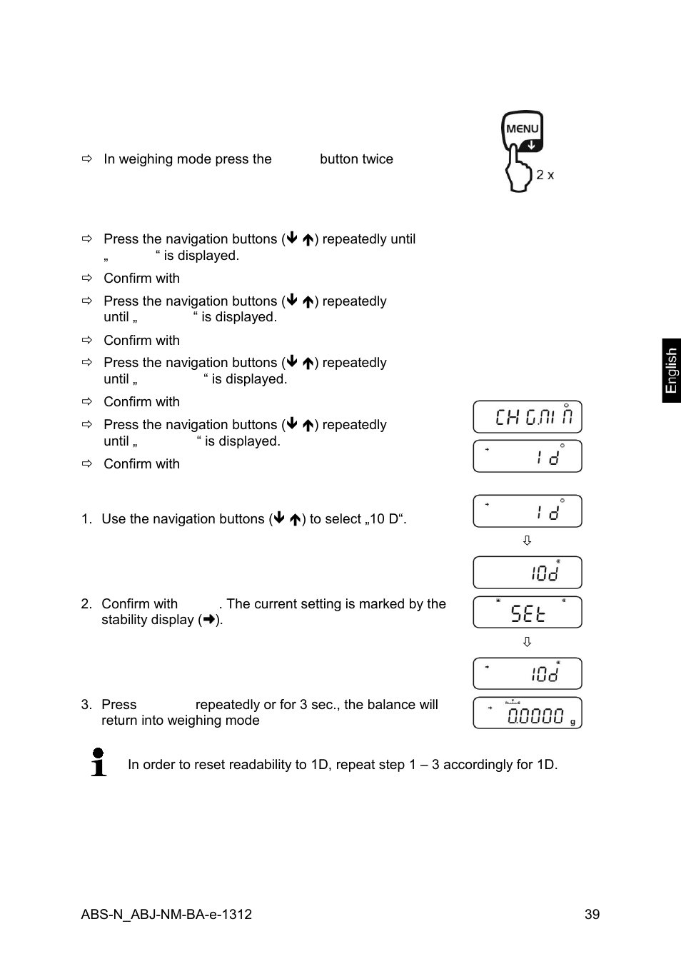 8 change readability (1d/10d) | KERN & SOHN ABJ 320-4NM User Manual | Page 39 / 96