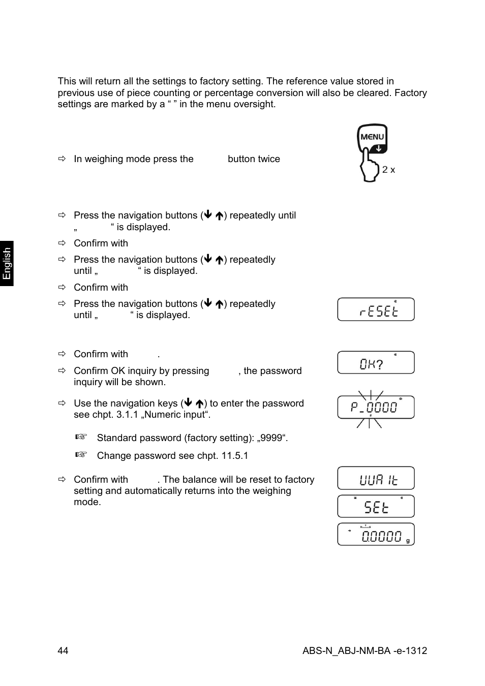 4 resetting the menu | KERN & SOHN ABJ 320-4NM User Manual | Page 44 / 96