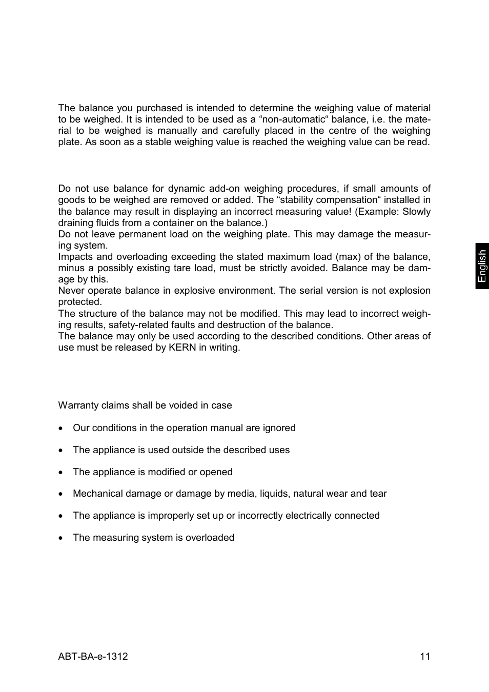4 basic information (general), 1 proper use, 2 improper use | 3 warranty | KERN & SOHN ABT 220-5DM User Manual | Page 11 / 72