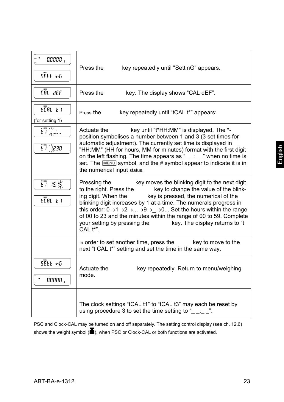 1 setting the time for clock-cal | KERN & SOHN ABT 220-5DM User Manual | Page 23 / 72