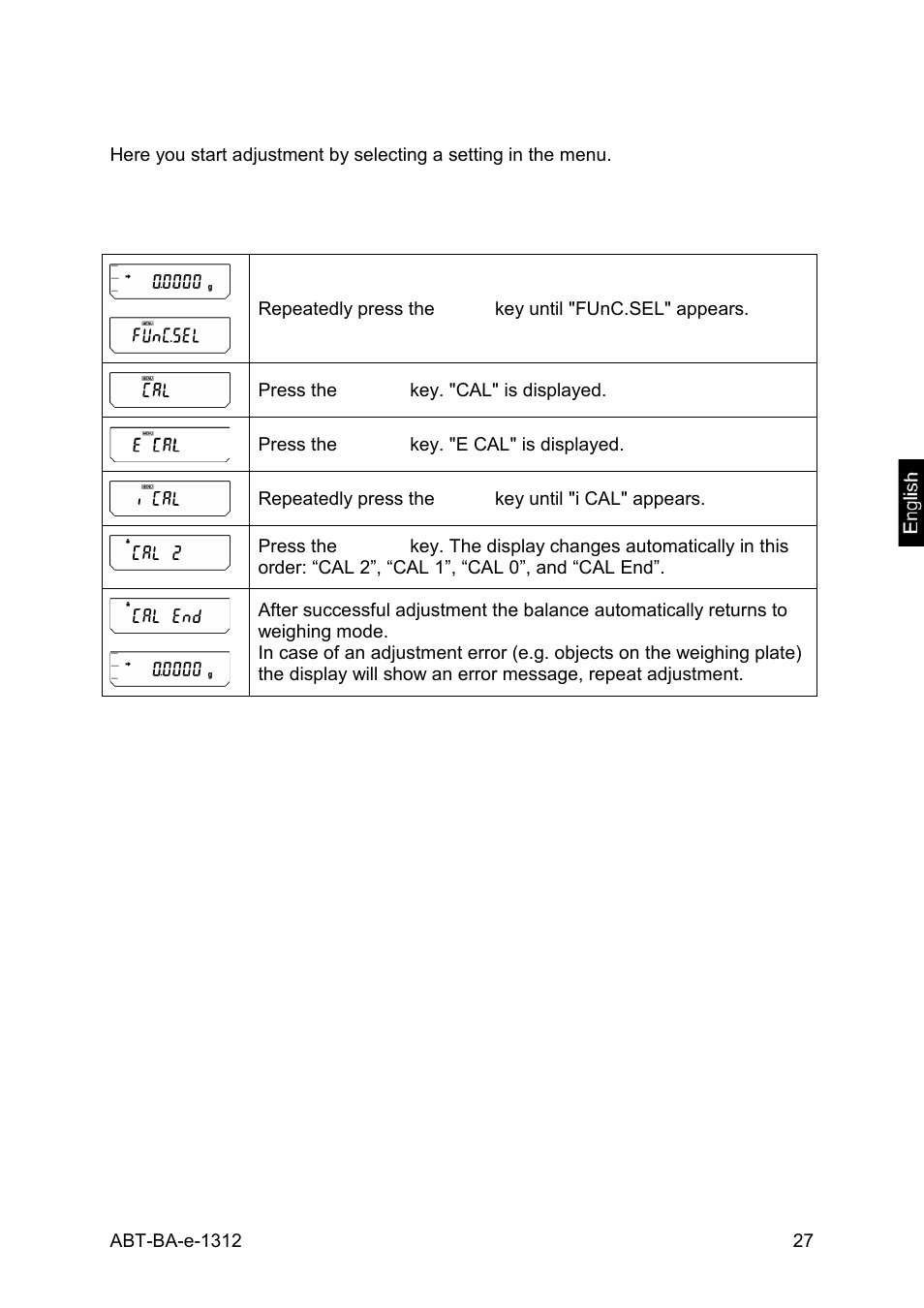 4 carrying out alternative adjustment methods, 1 adjustment with internal weight | KERN & SOHN ABT 220-5DM User Manual | Page 27 / 72