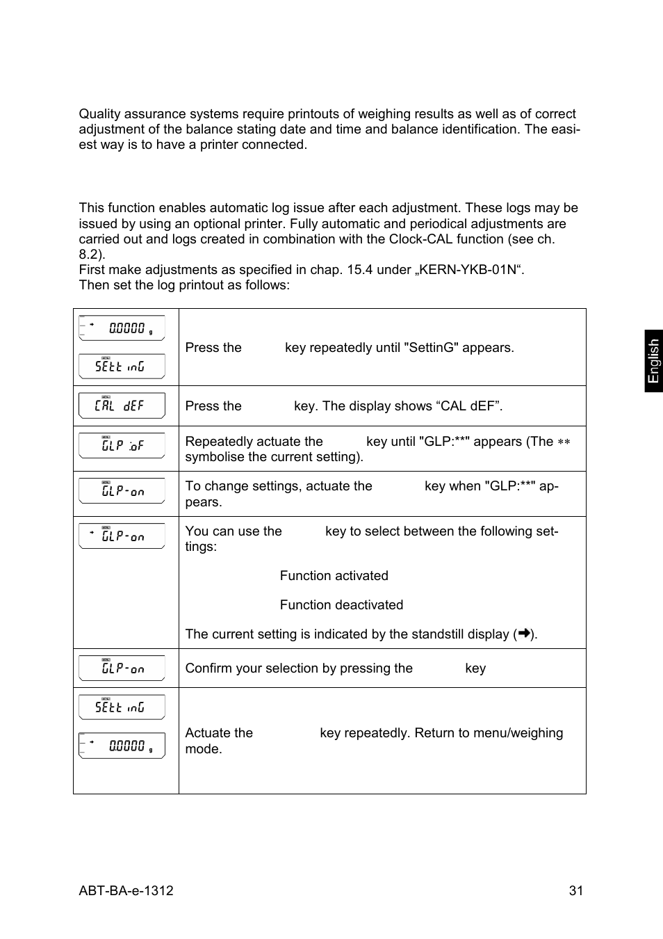 10 iso/glp log, 1 setting the log printout of your adjustment data | KERN & SOHN ABT 220-5DM User Manual | Page 31 / 72