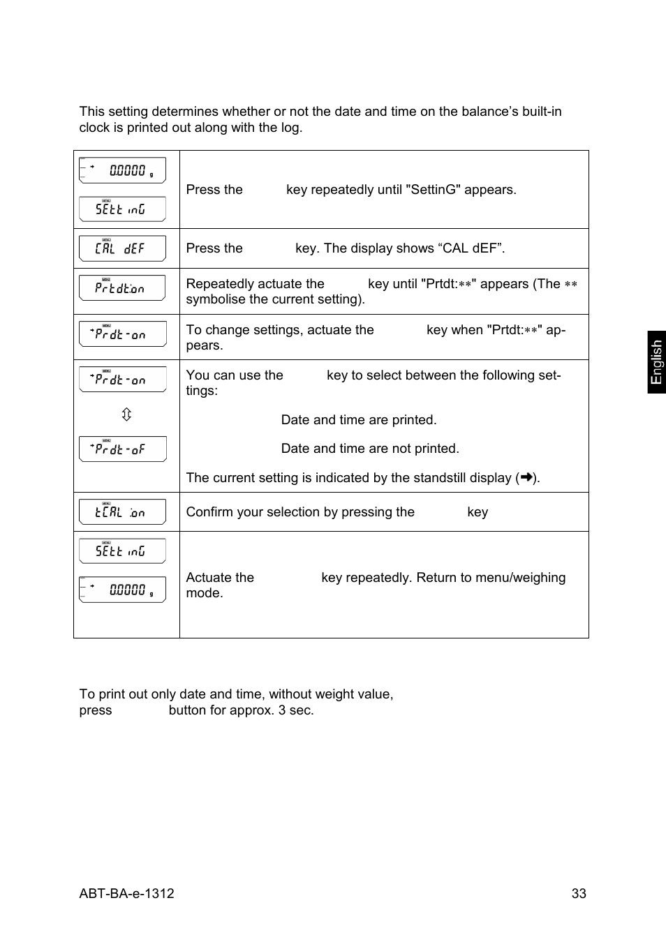 3 setting the date printout, 1 printout date and time, without weight value | KERN & SOHN ABT 220-5DM User Manual | Page 33 / 72