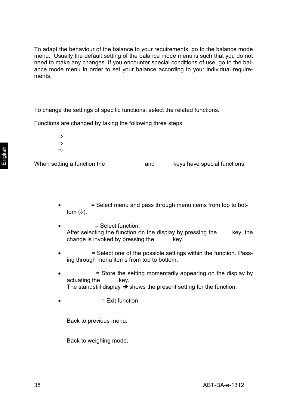 12 the menu, 1 changing settings, 2 how to change settings | KERN & SOHN ABT 220-5DM User Manual | Page 38 / 72