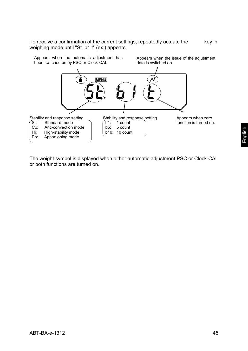 8 settings control display | KERN & SOHN ABT 220-5DM User Manual | Page 45 / 72