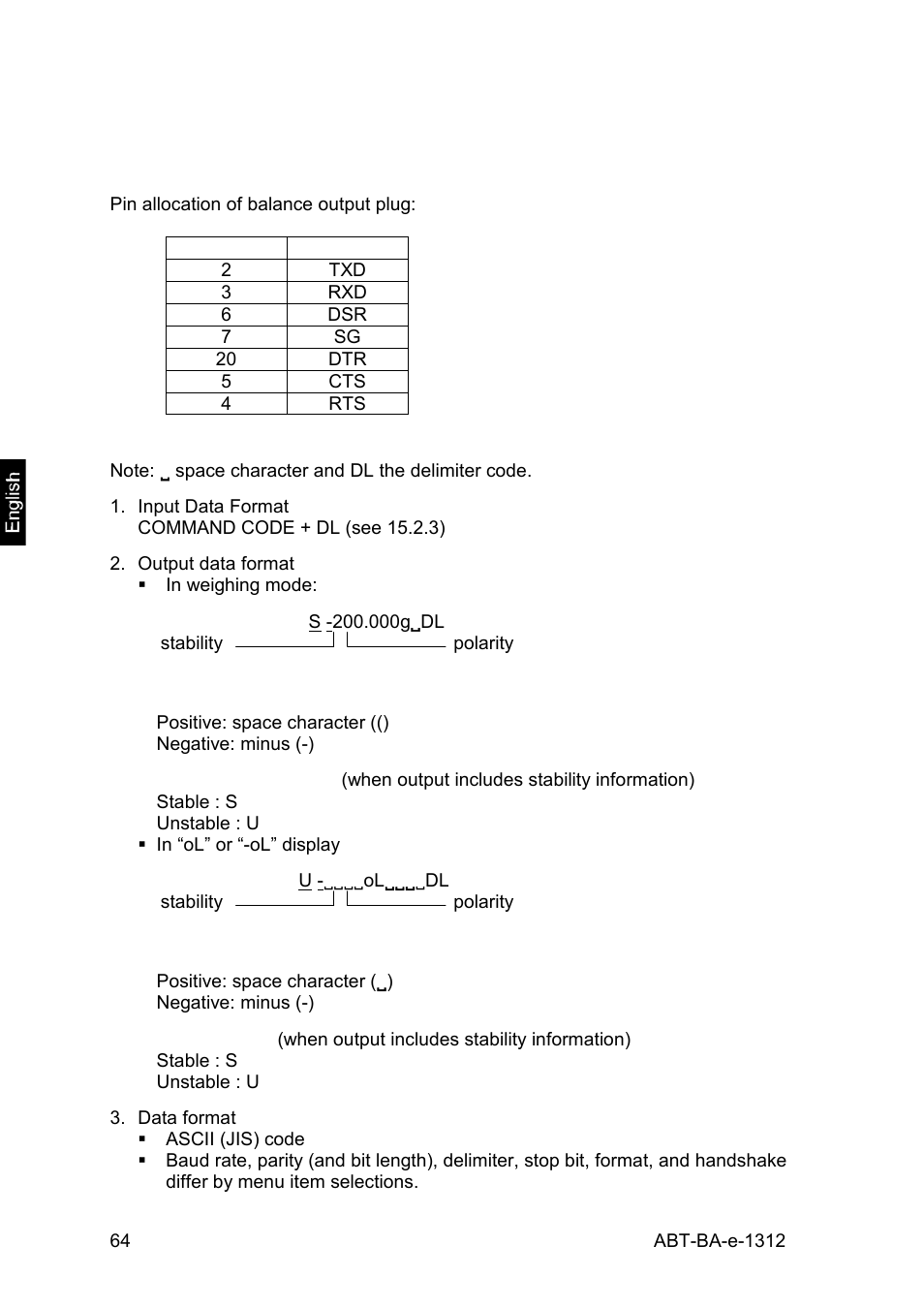 15 data output, 1 rs 232c interface, 2 data formats | KERN & SOHN ABT 220-5DM User Manual | Page 64 / 72