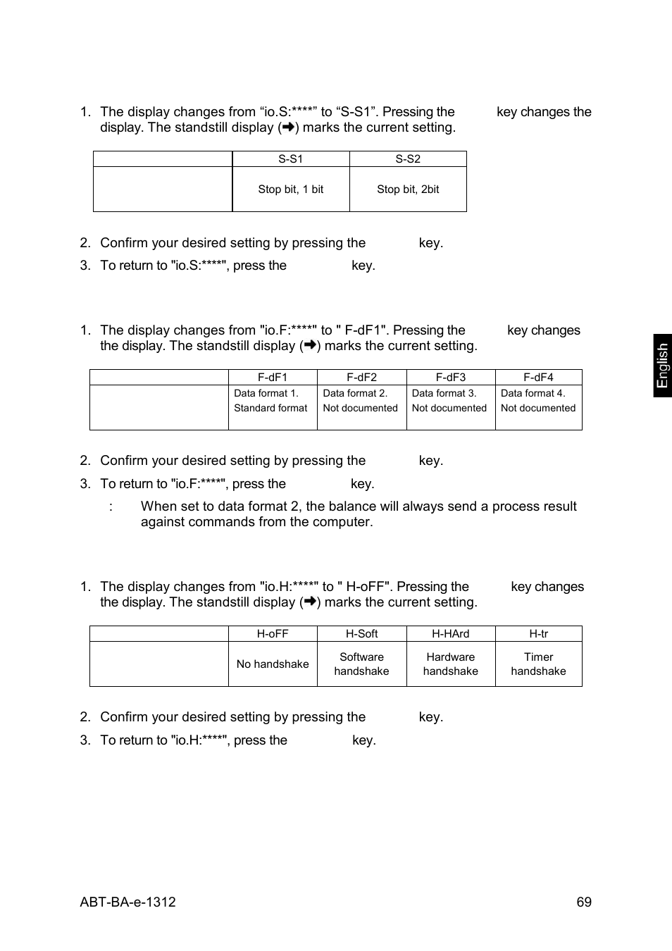 4 stop bit settings, 5 input-output data format settings, 6 handshake settings | KERN & SOHN ABT 220-5DM User Manual | Page 69 / 72