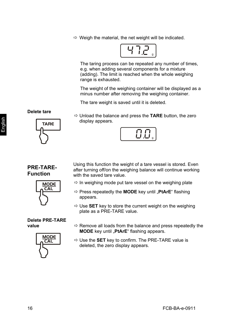 Pre-tare-function | KERN & SOHN FCB 24K2 User Manual | Page 16 / 36