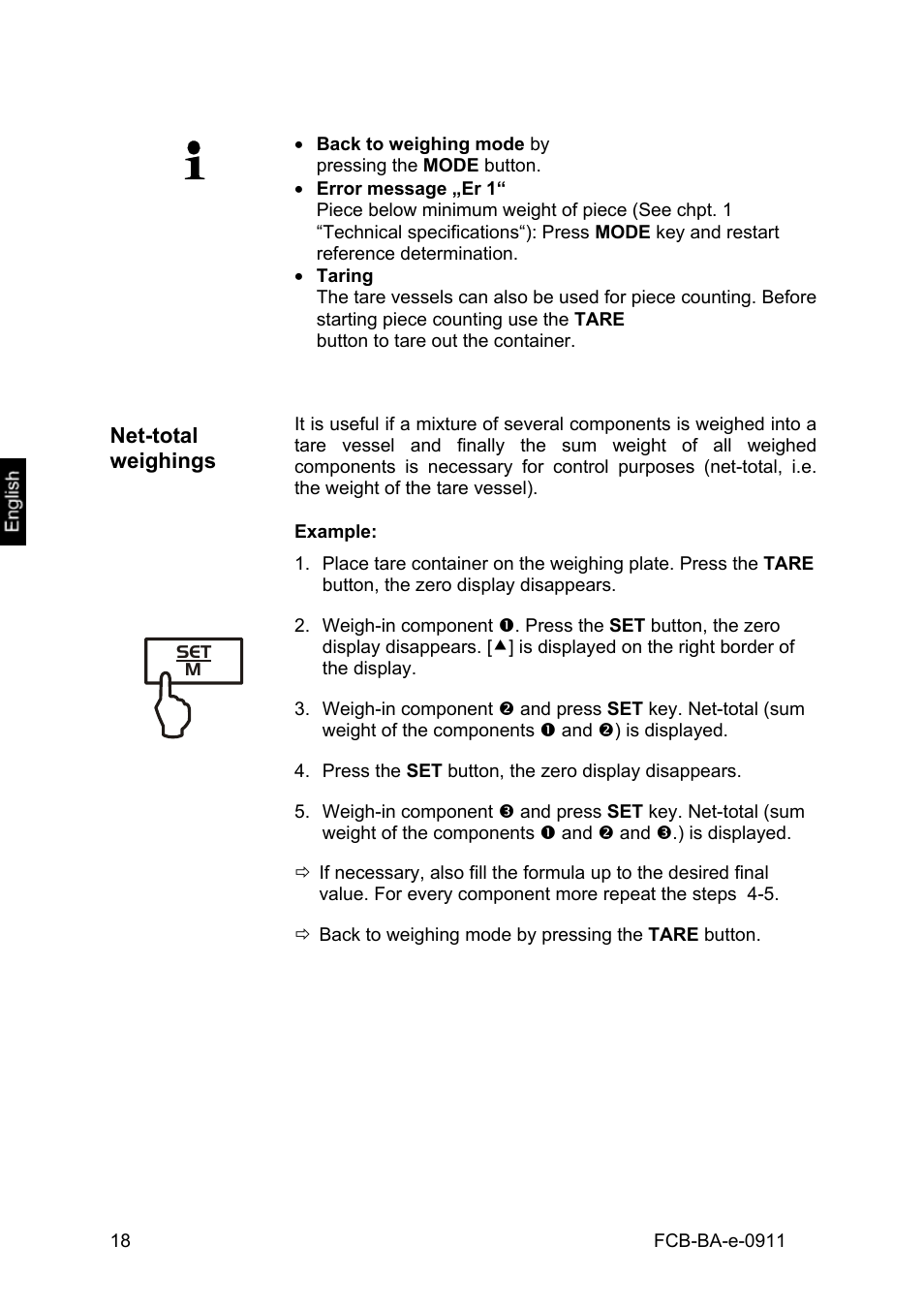 Net-total weighings | KERN & SOHN FCB 24K2 User Manual | Page 18 / 36