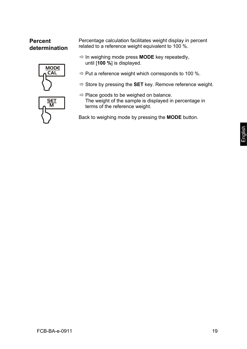 Percent determination | KERN & SOHN FCB 24K2 User Manual | Page 19 / 36