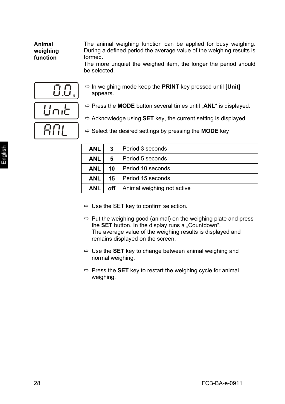 Animal weighing function, Vn t | KERN & SOHN FCB 24K2 User Manual | Page 28 / 36