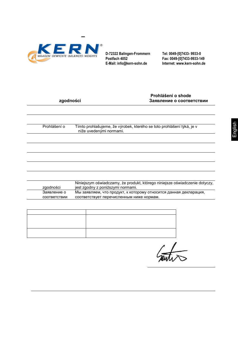 Declaration of, Conformity, 13 declaration of –conformity | Declaration of -conformity, Electronic balances: kern ffn_n, ffn_m | KERN & SOHN FFN 25K10IPM User Manual | Page 32 / 32