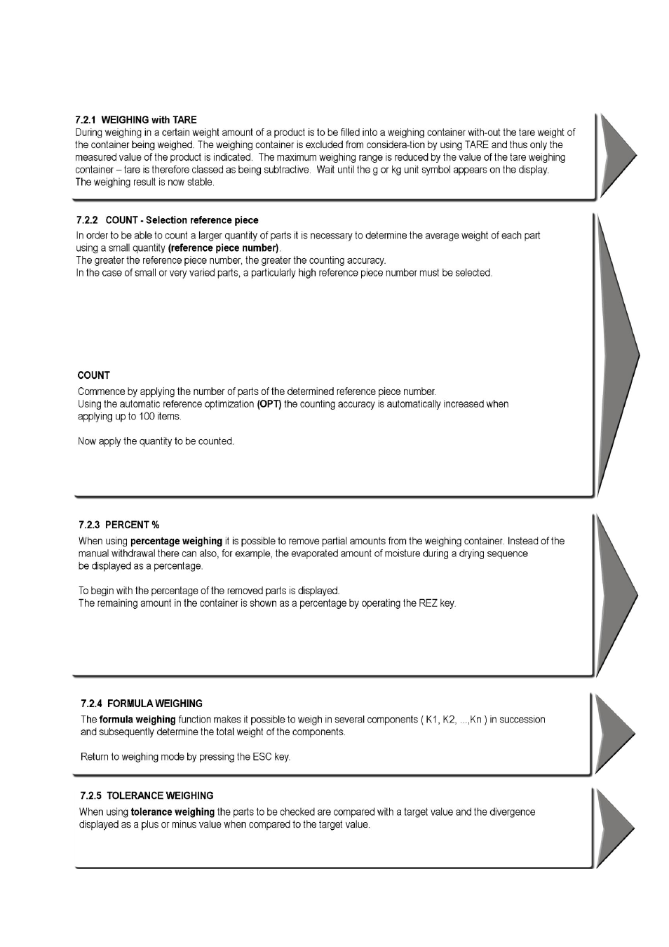 2 operation, 1 weighing with tare, 2 count – selection reference piece | 3 percent, 4 formula weighing, 5 tolerance weighing | KERN & SOHN DS User Manual | Page 29 / 42