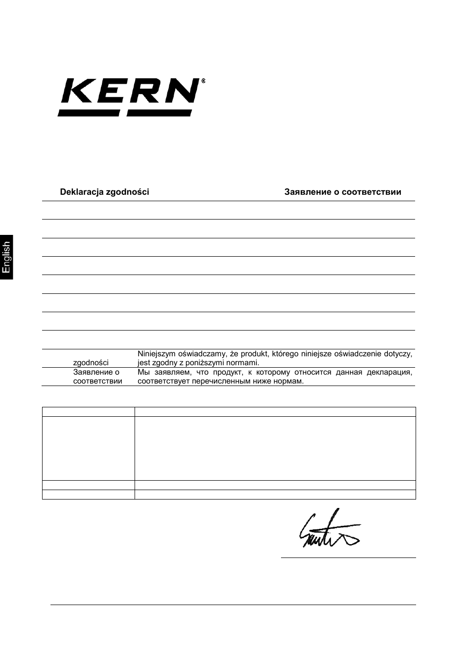 11 declaration of conformity, Electronic balance: kern fkt / ikt / pkt, Declaration of conformity | KERN & SOHN IKT User Manual | Page 53 / 53