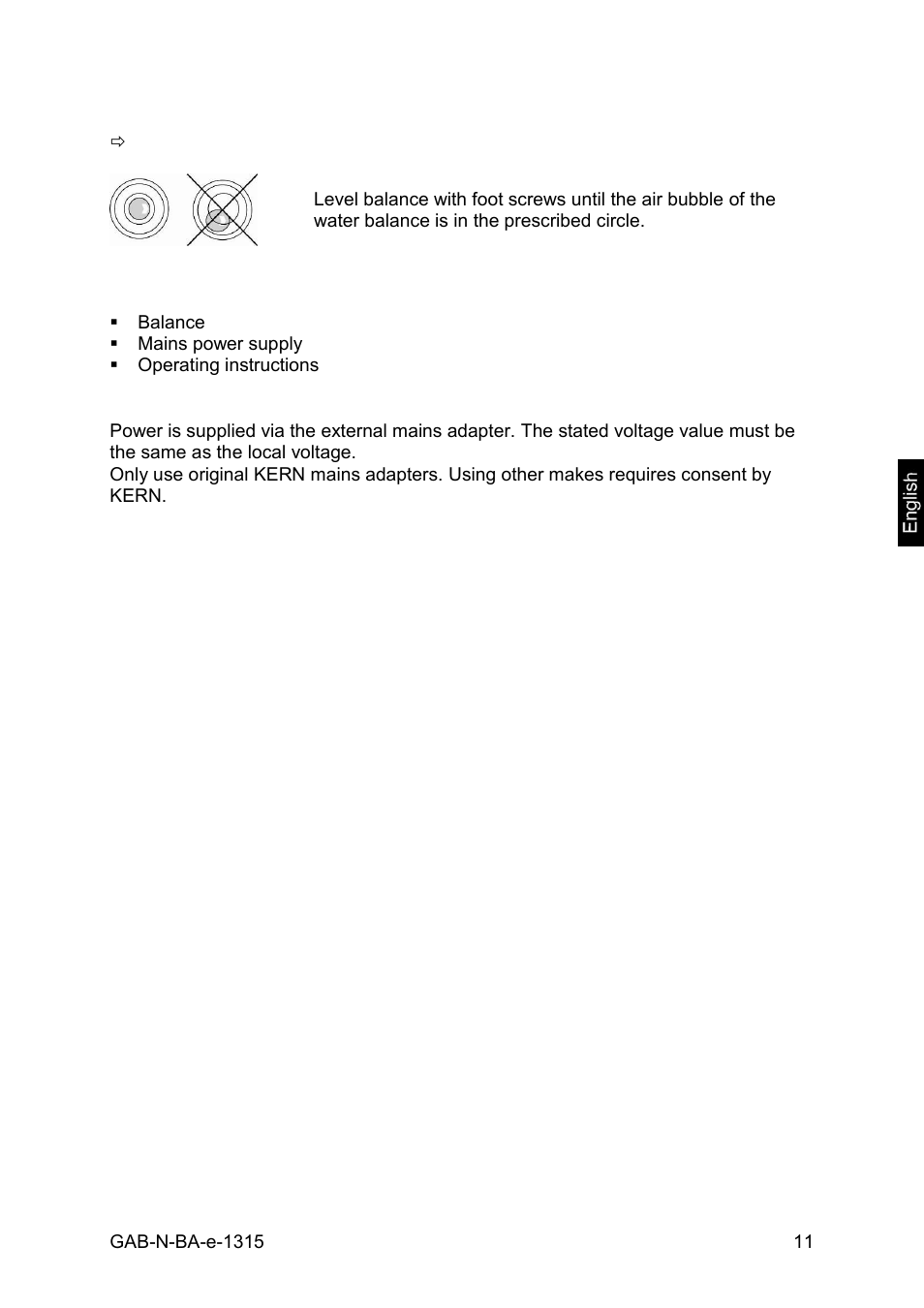 Scope of delivery / serial accessories, Mains connection | KERN & SOHN GAB 30K5DNM User Manual | Page 11 / 41