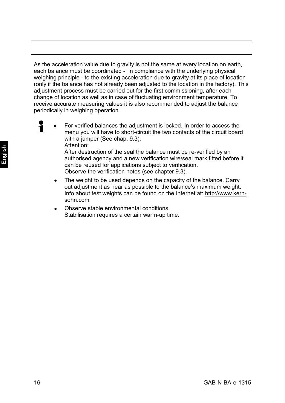 Adjustment | KERN & SOHN GAB 30K5DNM User Manual | Page 16 / 41