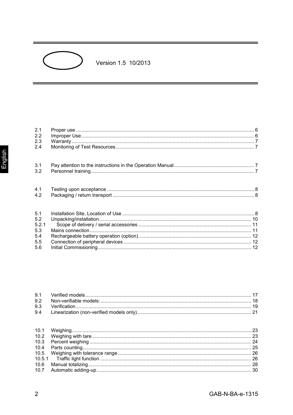 Kern gab-n, Operating instructions bench scales | KERN & SOHN GAB 30K5DNM User Manual | Page 2 / 41