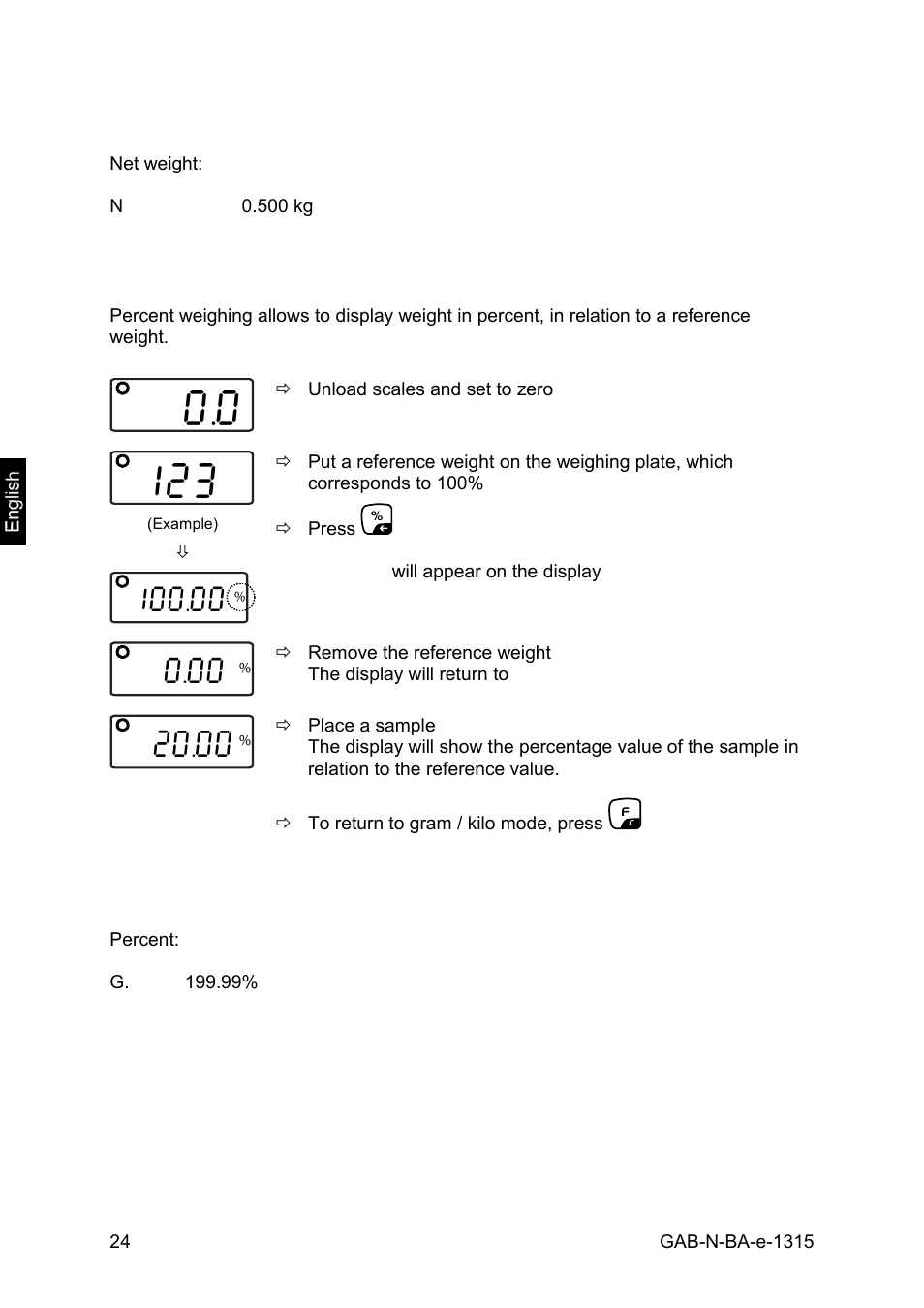 Percent weighing | KERN & SOHN GAB 30K5DNM User Manual | Page 24 / 41