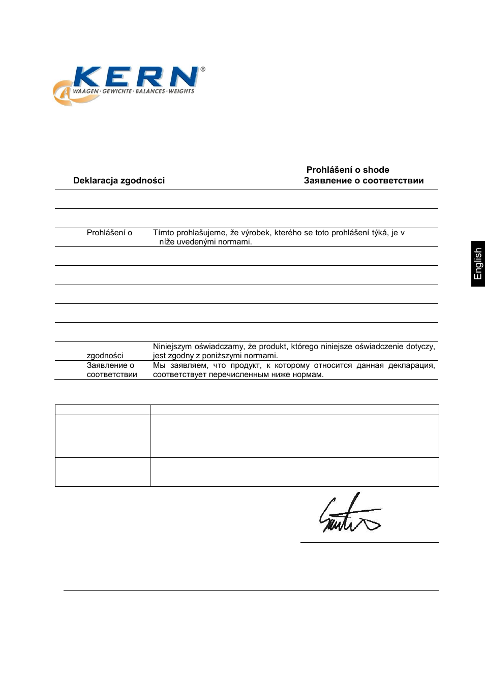 Electronic balance: kern kff-t; kfe-tm; sfe, Declaration of conformity | KERN & SOHN KFE-TM User Manual | Page 37 / 58