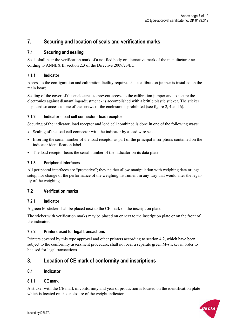 1 securing and sealing, 1 indicator, 2 indicator - load cell connector - load receptor | 3 peripheral interfaces, 2 verification marks, 2 printers used for legal transactions, Location of ce mark of conformity and inscriptions, 1 ce mark, Securing and sealing, Verification marks | KERN & SOHN KFE-TM User Manual | Page 45 / 58