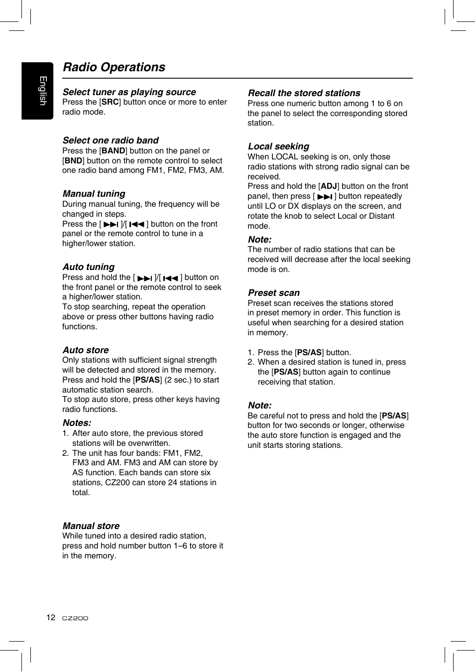 Radio operations | Clarion CZ200 User Manual | Page 12 / 27