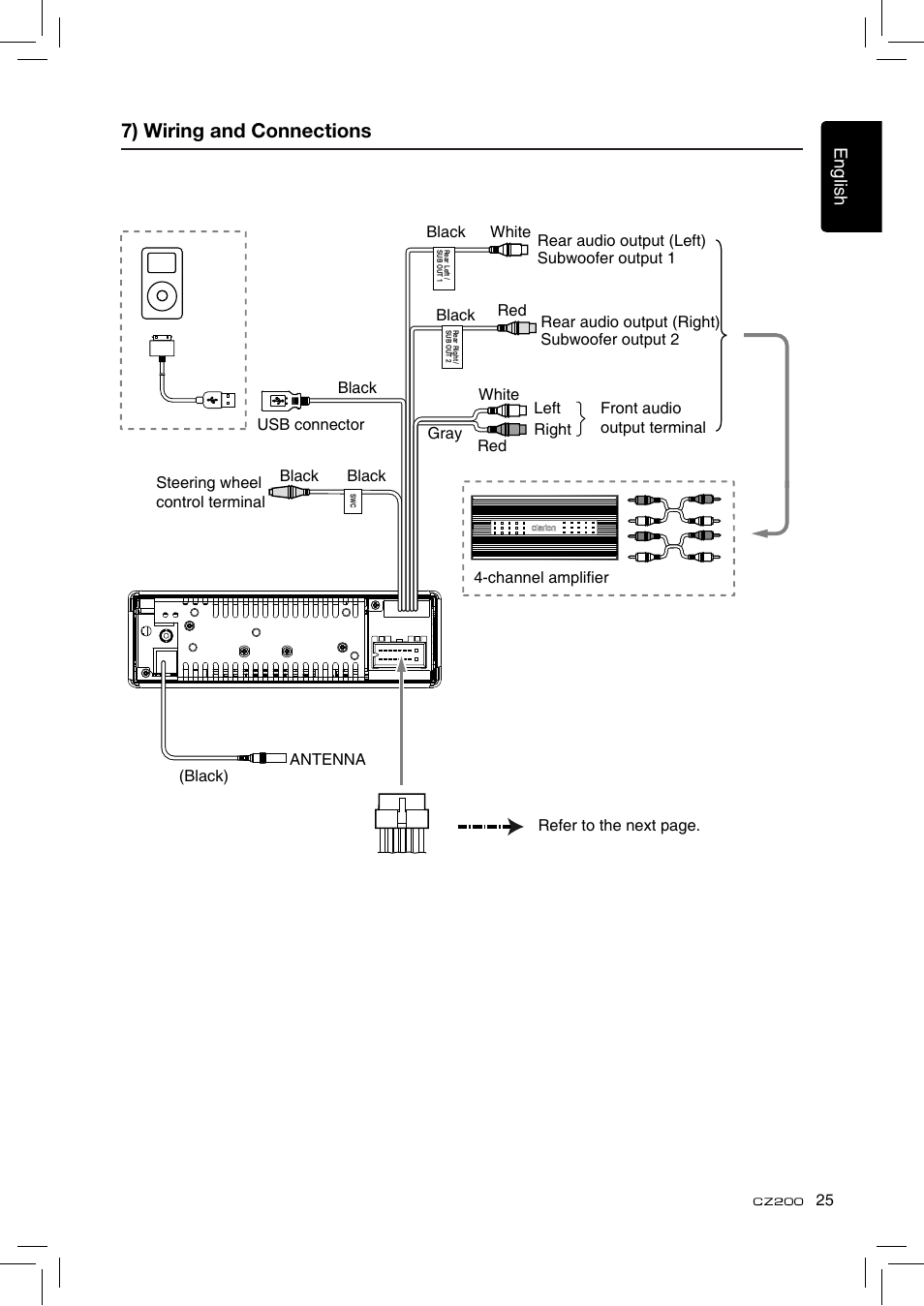7) wiring and connections | Clarion CZ200 User Manual | Page 25 / 27