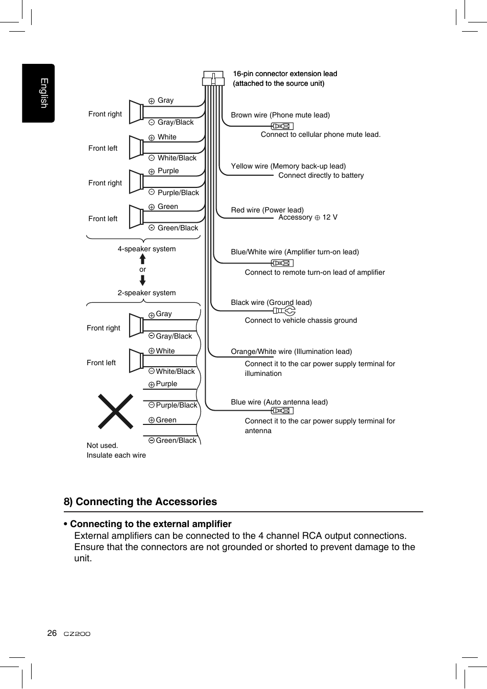 8) connecting the accessories | Clarion CZ200 User Manual | Page 26 / 27