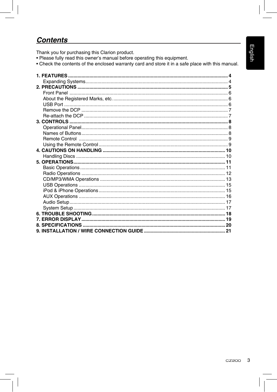 Clarion CZ200 User Manual | Page 3 / 27