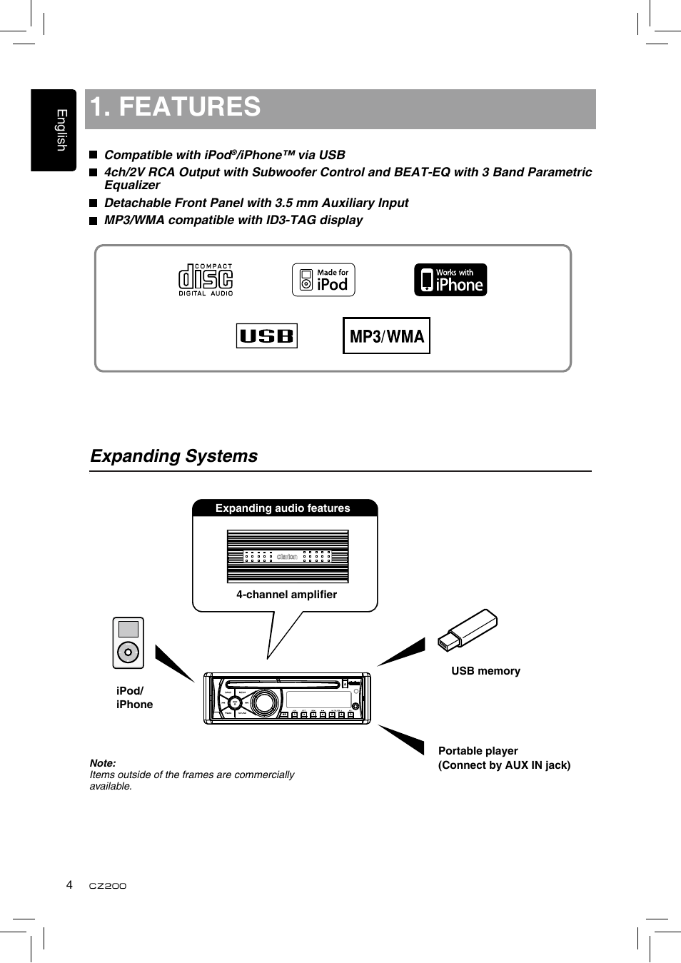 Features, Expanding systems | Clarion CZ200 User Manual | Page 4 / 27