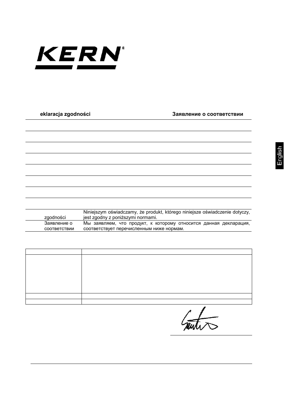 10 declaration of conformity, Electronic balance: kern fktf, Declaration of conformity | KERN & SOHN FKTF User Manual | Page 25 / 25