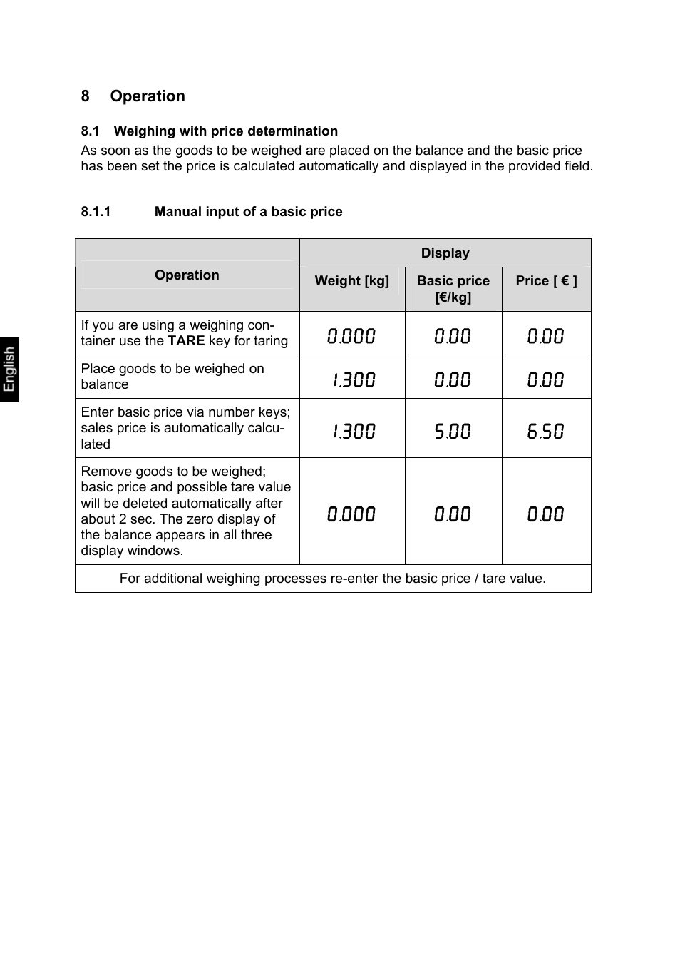 8 operation, 1 weighing with price determination, 1 manual input of a basic price | Operation, Weighing with price determination, Manual input of a basic price | KERN & SOHN RXB User Manual | Page 16 / 25
