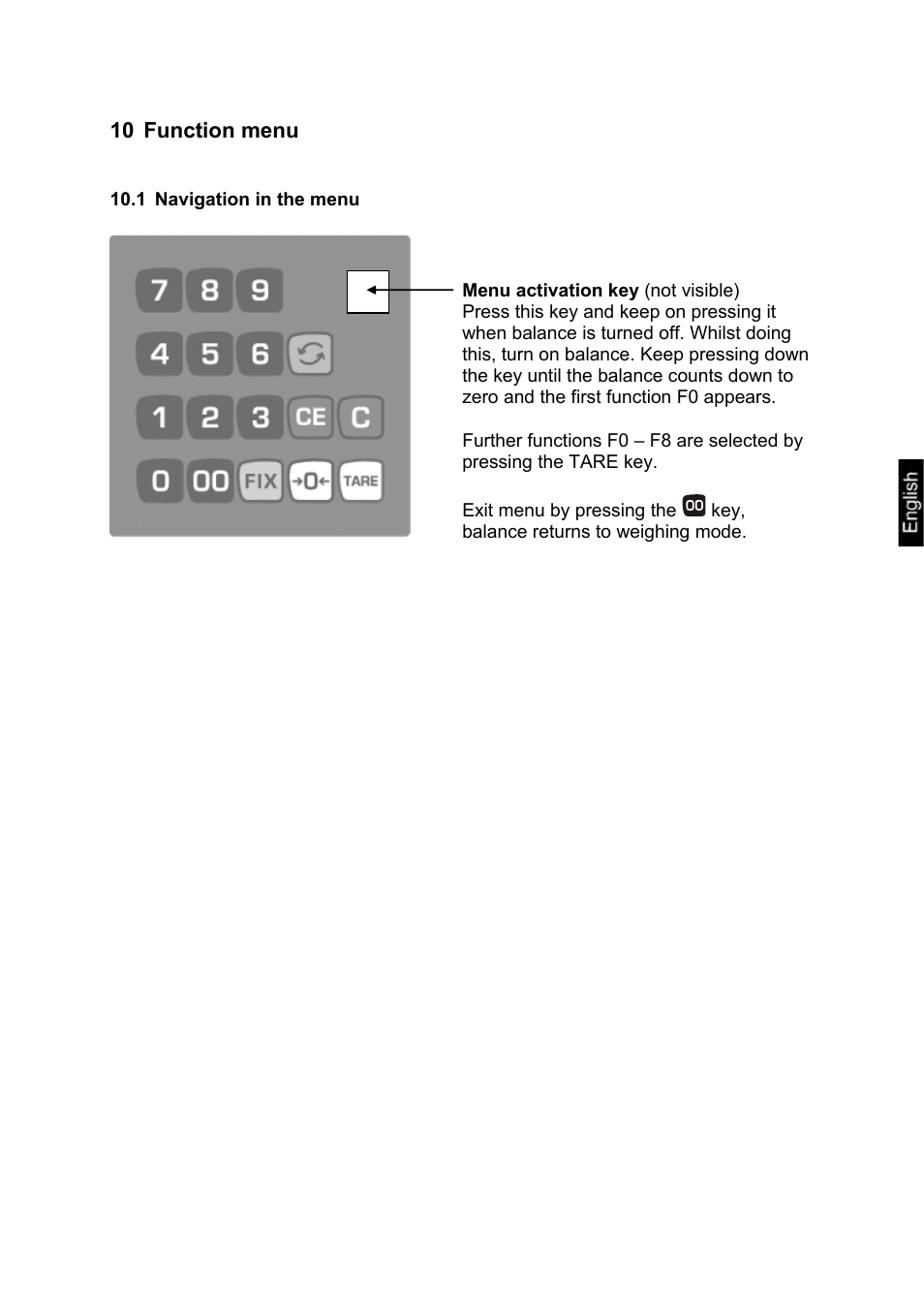 10 function menu, 1 navigation in the menu, Function menu | Navigation in the menu | KERN & SOHN RXB User Manual | Page 19 / 25