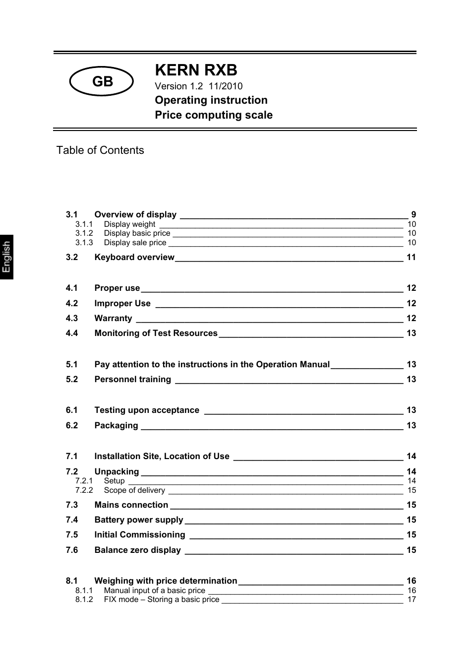KERN & SOHN RXB User Manual | Page 2 / 25