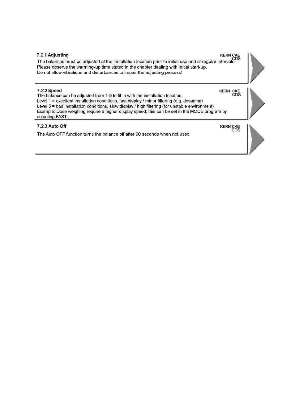 2 operation, 1 adjusting, 2 speed | 3 auto off | KERN & SOHN CDS User Manual | Page 15 / 22