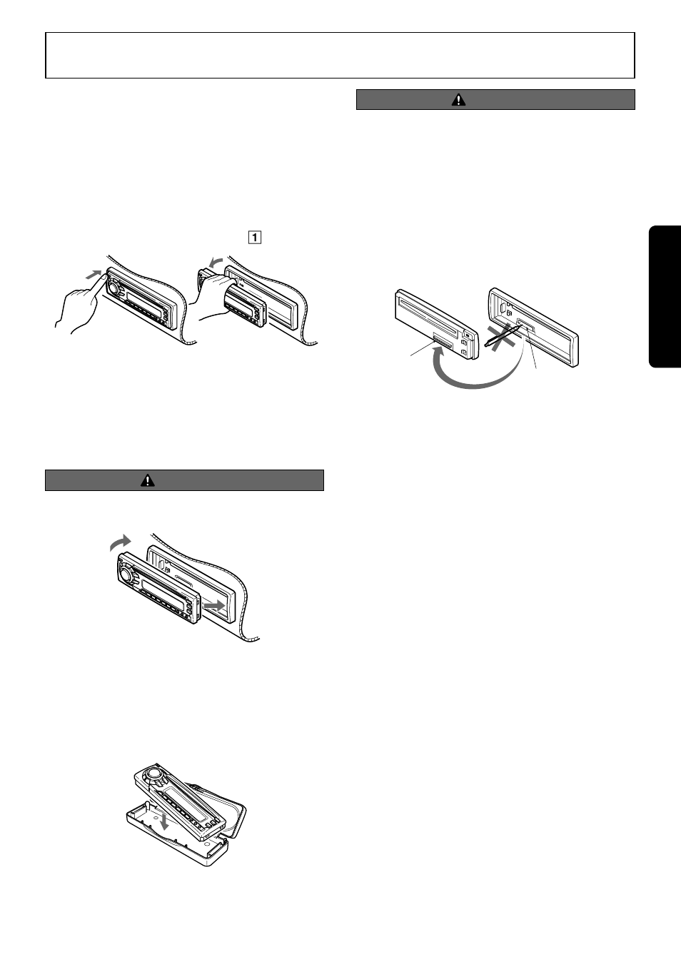 Dcp (detachable control panel), 7english, Removing the dcp | Attaching the dcp, Storing the dcp in the dcp case, Caution | Clarion DRX5675 User Manual | Page 5 / 16