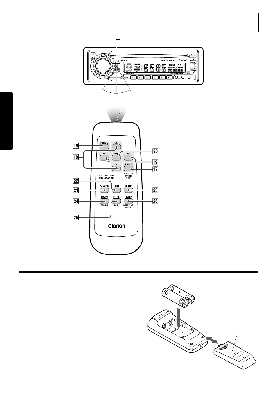 Remote control, English, Inserting the batteries | Clarion DRX5675 User Manual | Page 6 / 16