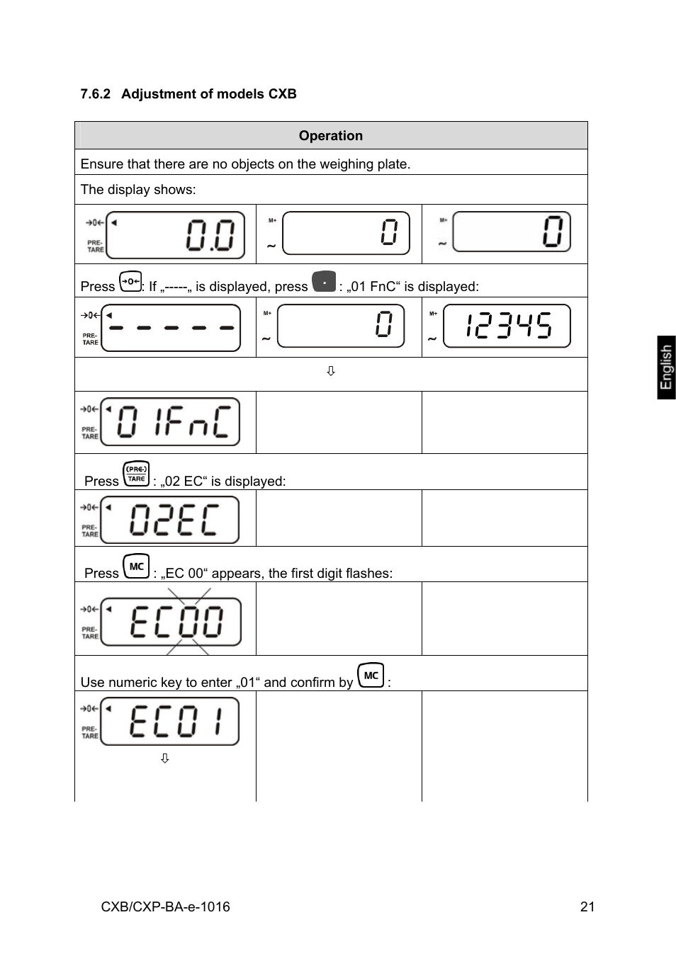 2 adjustment of models cxb | KERN & SOHN CXP Version 1.6 User Manual | Page 21 / 54