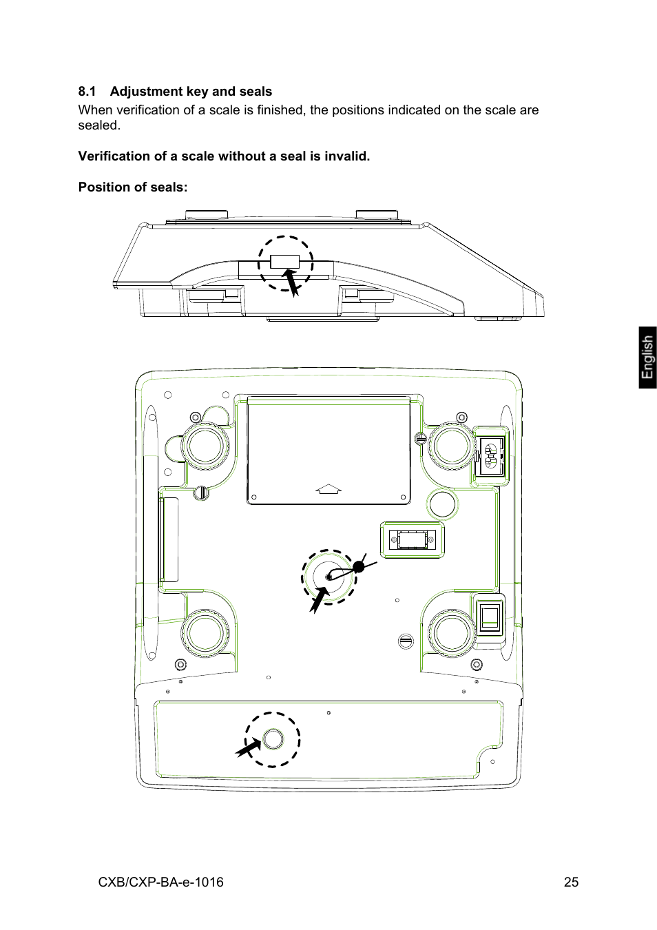 1 adjustment key and seals | KERN & SOHN CXP Version 1.6 User Manual | Page 25 / 54